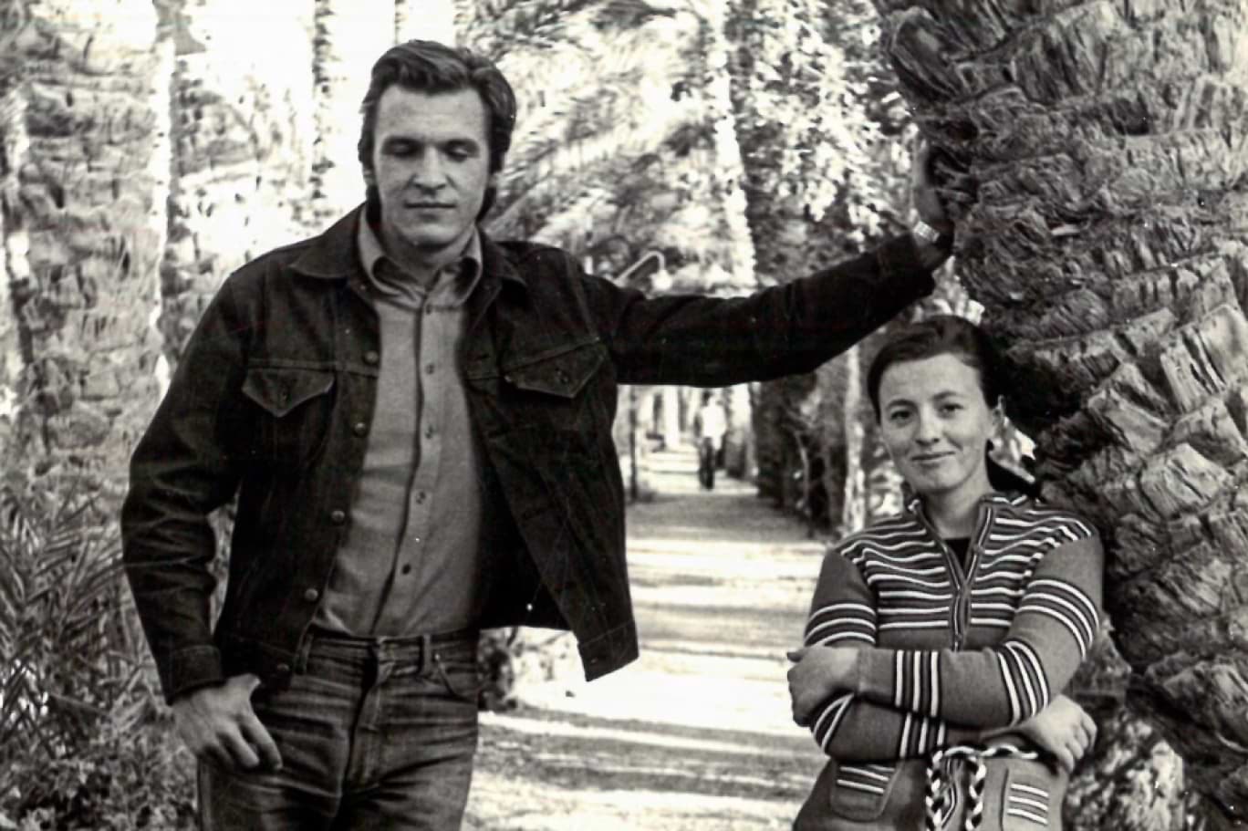 Vladimir Kuzichkin and Galina Kokosova standing outside, portrait.