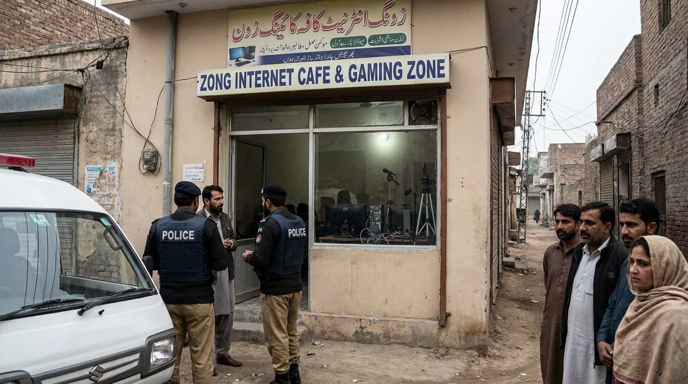 Government and law enforcement officials holding a press conference regarding the Muzaffargarh child exploitation operation.