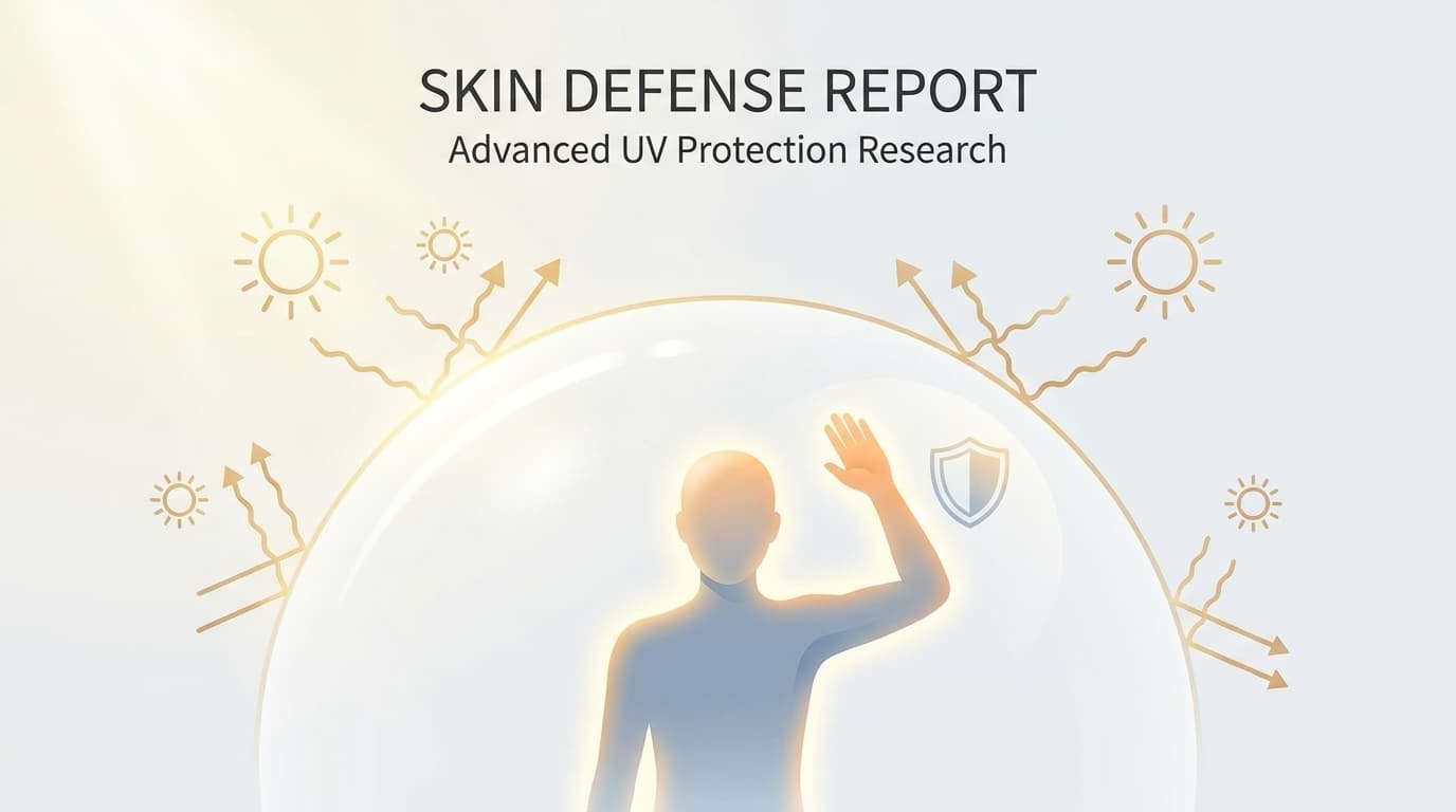 Graphic illustration of a human silhouette inside a protective dome deflecting ultraviolet sun rays and radiation.